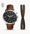 Fossil Townsman Silver and Brown Watch Gift Set FS5967SET