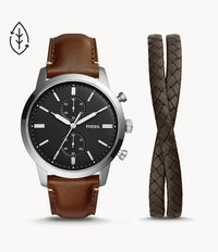 Fossil Townsman Silver and Brown Watch Gift Set FS5967SET