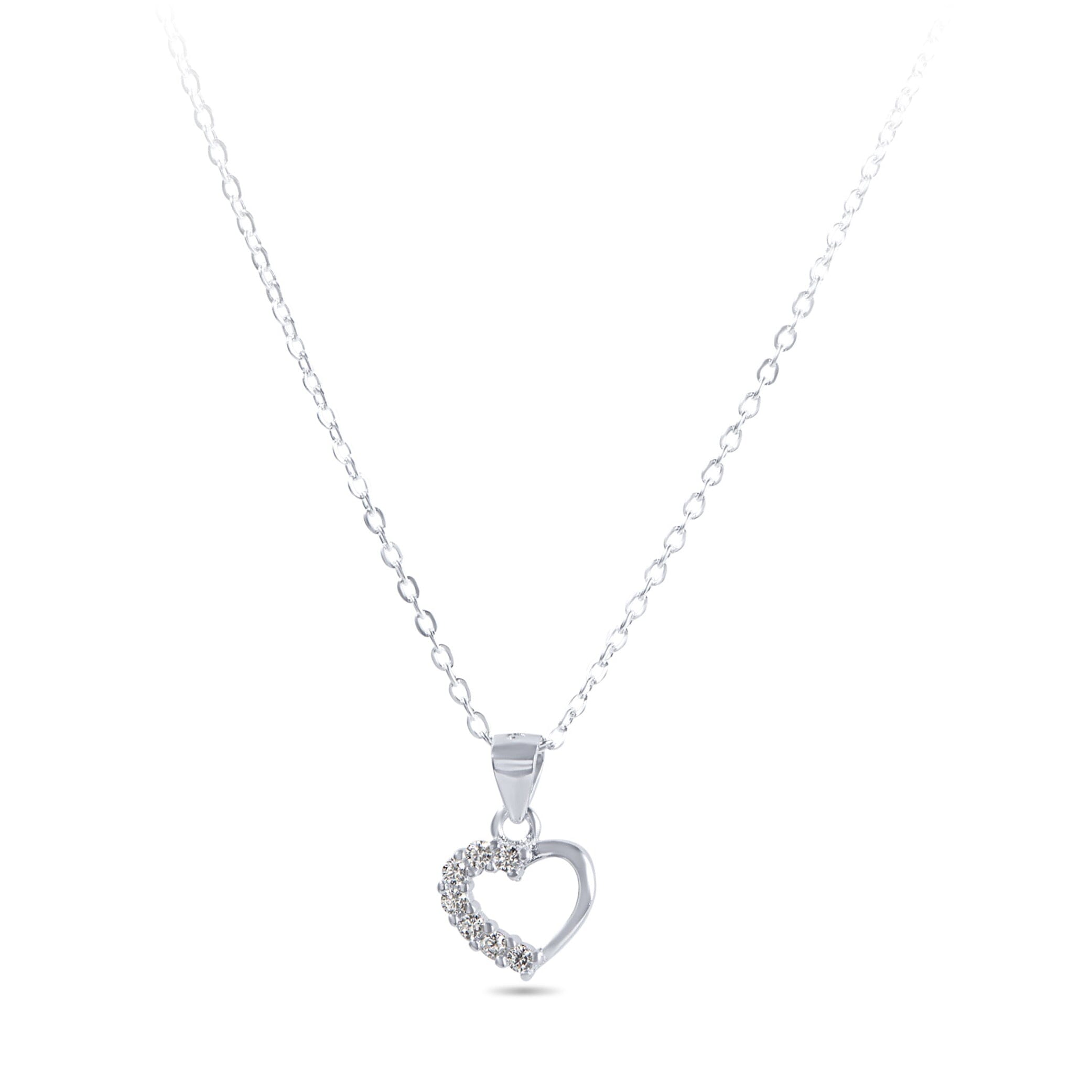 35cm Children's Sterling Silver Cubic Zirconia Heart Necklace