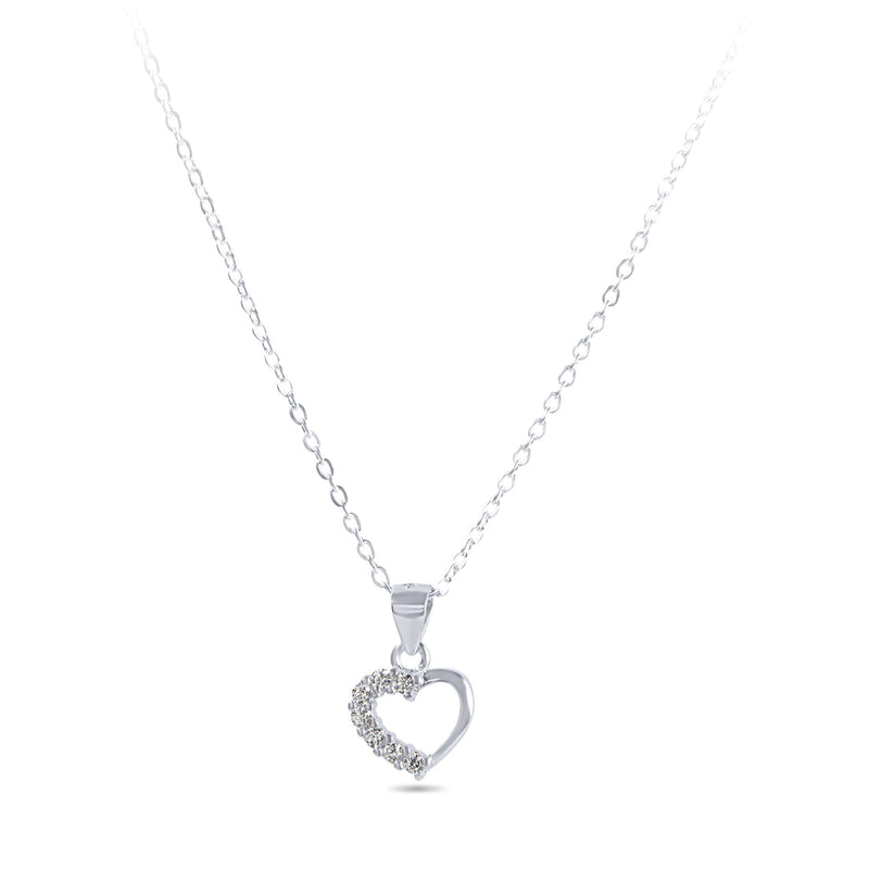 35cm Children's Sterling Silver Cubic Zirconia Heart Necklace