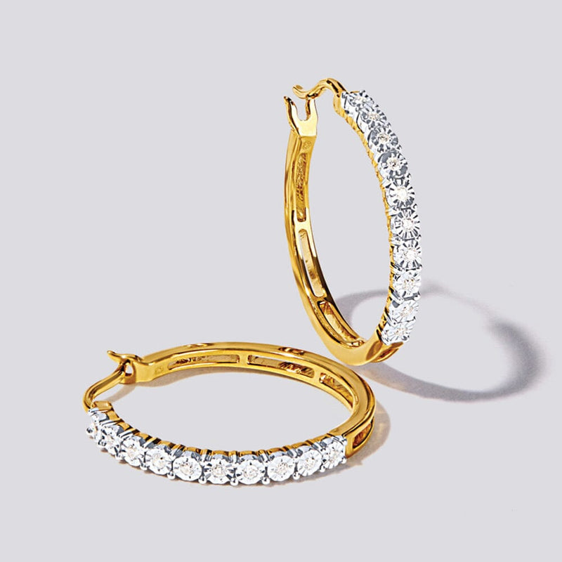 Miracle Hoop Earrings with 0.10ct of Diamonds in 9kt Yellow Gold