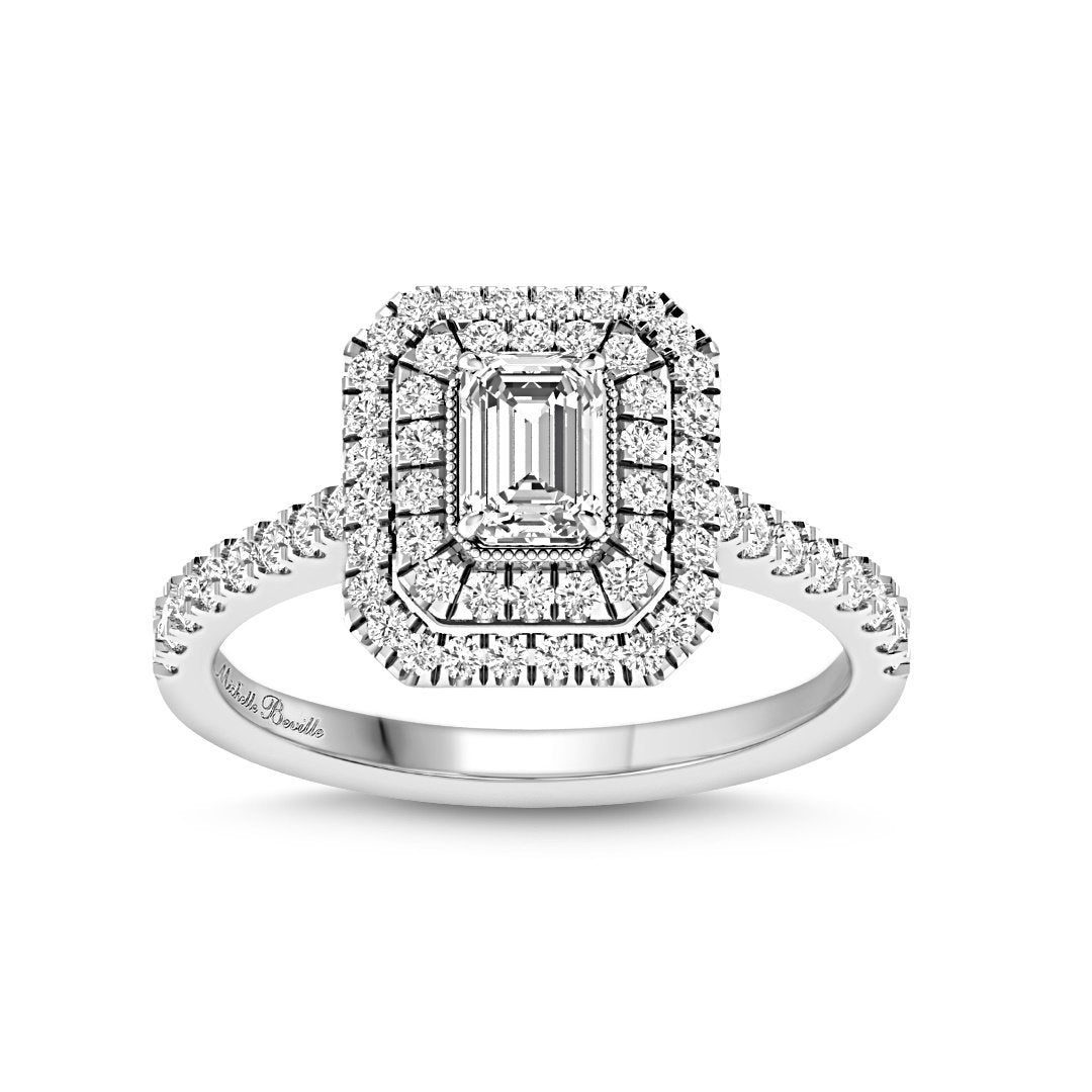 Love By Michelle Beville Double Halo Emerald Cut Ring with 1.00ct of Diamonds in 18kt White Gold