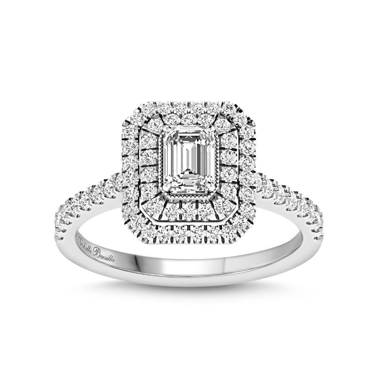 Love By Michelle Beville Double Halo Emerald Cut Ring with 1.00ct of Diamonds in 18kt White Gold