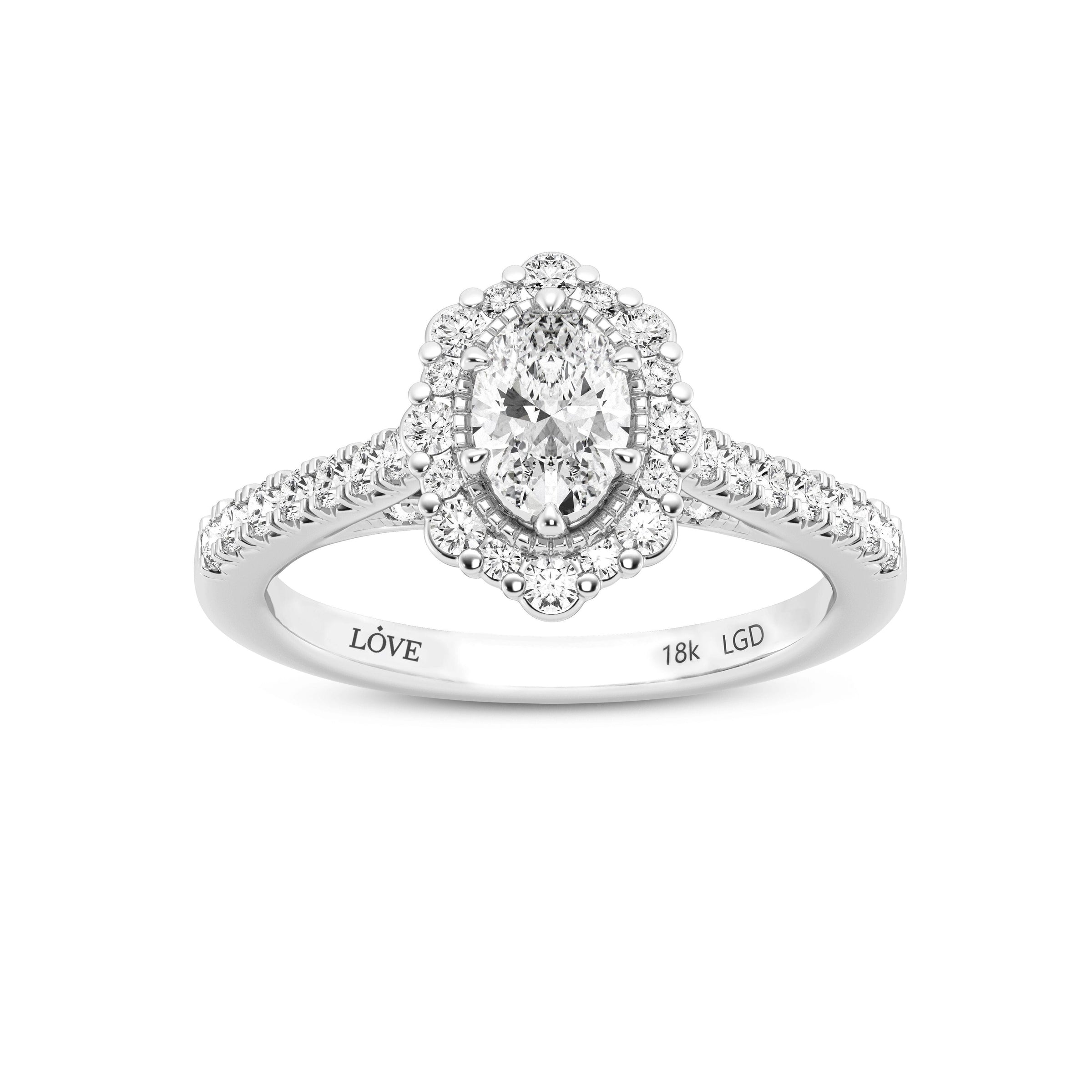 Love By Michelle Oval Solitaire Fancy Halo Ring with 0.95ct of Laboratory Grown Diamonds in 18kt White Gold