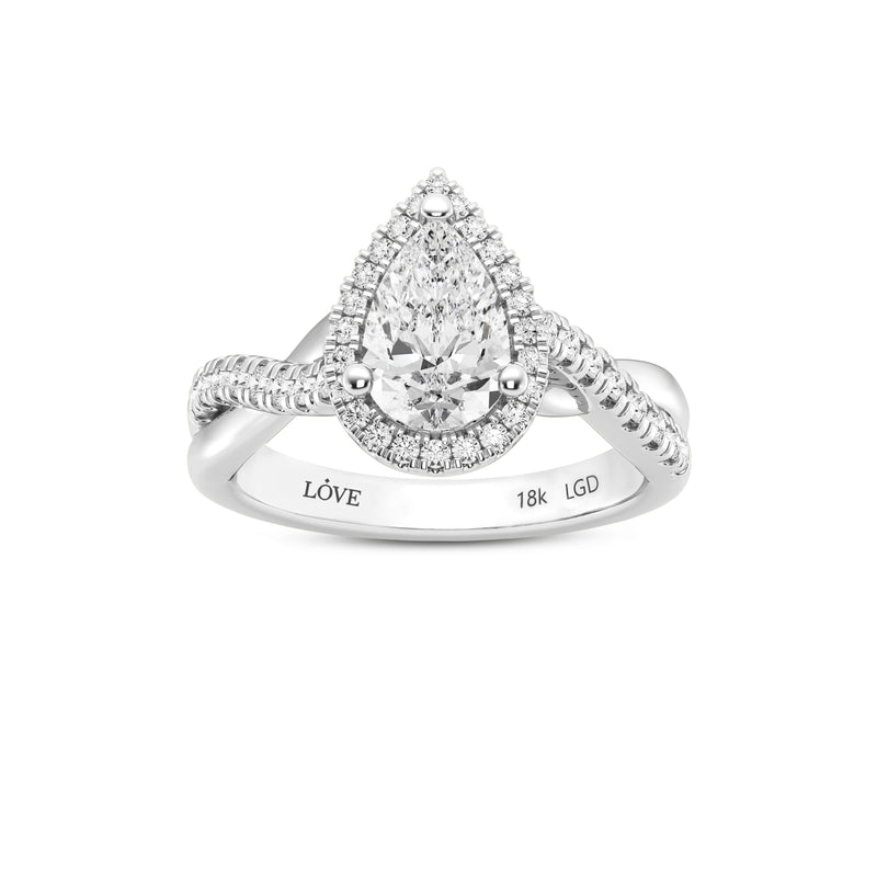 Love by Michelle Beville Pear Halo Ring with 1.35ct of Laboratory Grown Diamonds in 18kt White Gold