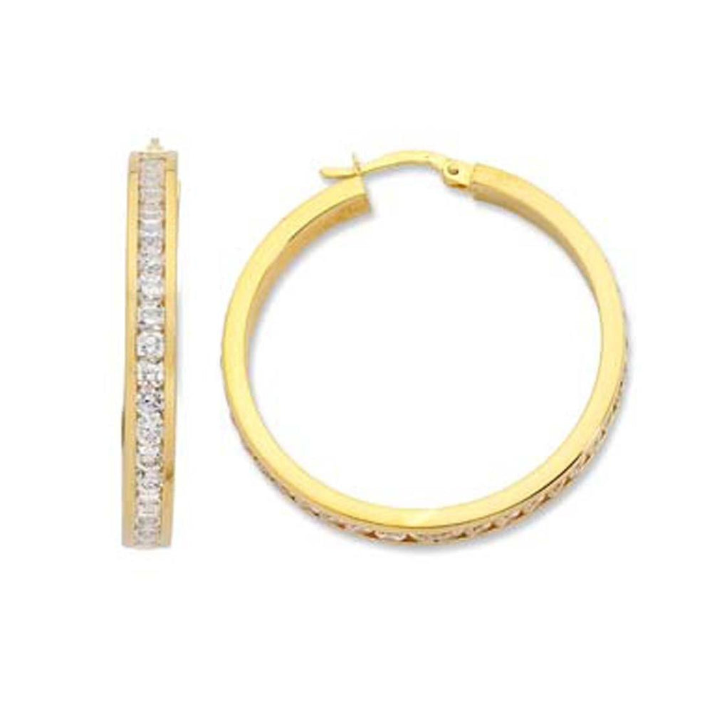 9kt Yellow Gold Silver Infused Cubic Zirconia 35mm Hoop Earrings