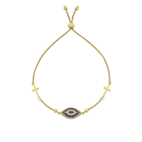 9kt Yellow Gold Silver Infused Evil Eye and Cross Extendable Bracelet