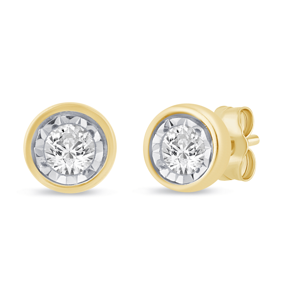 Solitaire Bezel Stud Earrings with 0.05ct of Diamonds in 9kt Yellow Gold