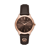 Michael Kors Slim Runway Three-Hand Chocolate Leather Watch MK7489