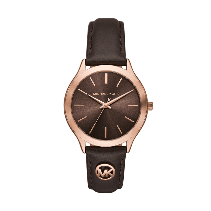 Michael Kors Slim Runway Three-Hand Chocolate Leather Watch MK7489