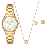 Michael Kors Lauryn Three-Hand Gold-Tone Stainless Steel Watch, Earrings and Necklace Gift Set MK4849SET
