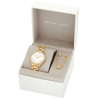 Michael Kors Lauryn Three-Hand Gold-Tone Stainless Steel Watch, Earrings and Necklace Gift Set MK4849SET