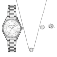 Michael Kors Lauryn Three-Hand Stainless Steel Watch, Earrings and Necklace Gift Set MK4851SET