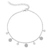 Sterling Silver Plain and Large Cubic Zirconia Pave Disc Charm Anklet