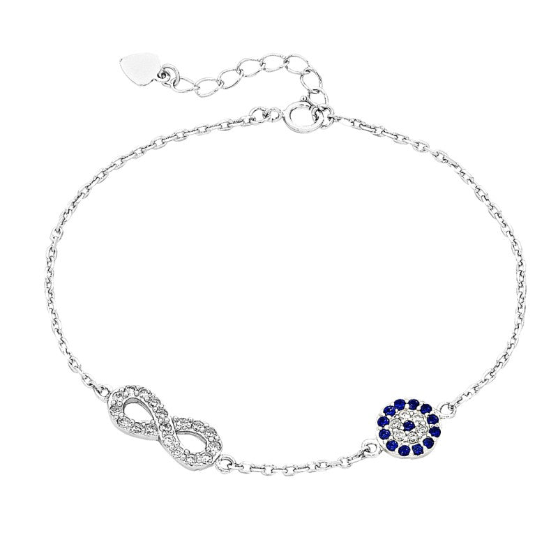 22cm Evil Eye & Infinity Sterling Silver Anklet