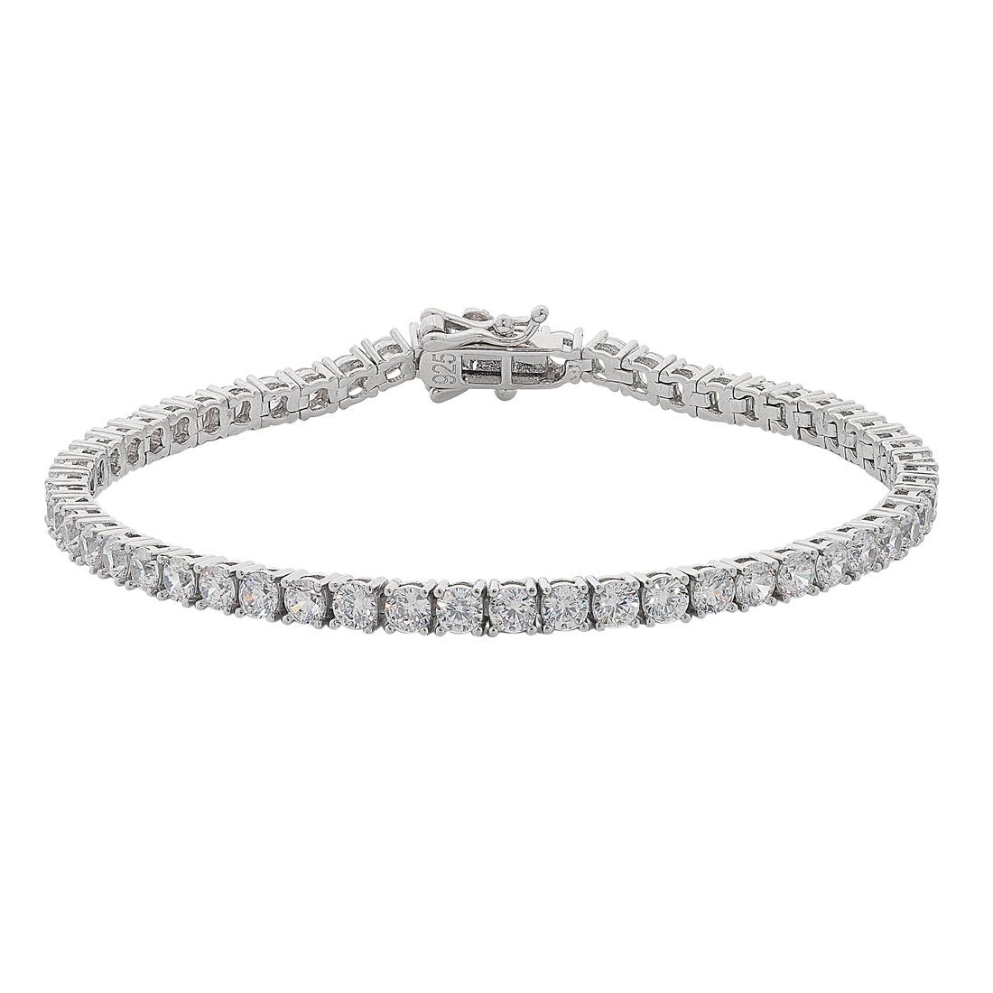 19cm Sterling Silver White Cubic Zirconia 3mm Claw Tennis Bracelet