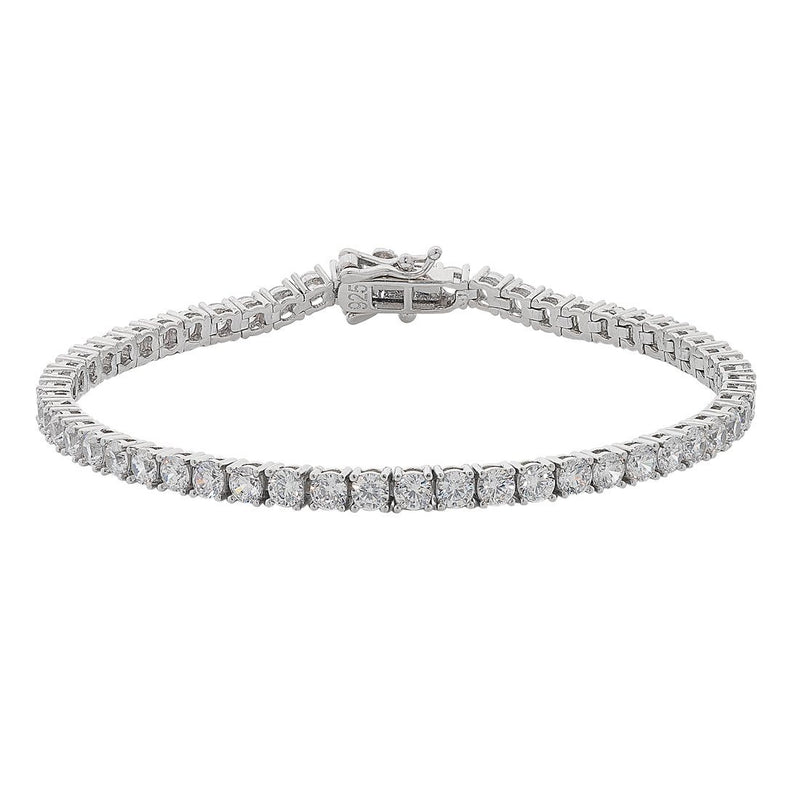 19cm Sterling Silver White Cubic Zirconia 3mm Claw Tennis Bracelet