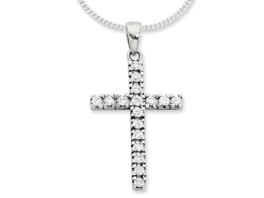 45cm Sterling Silver Cubic Zirconia Cross Necklace