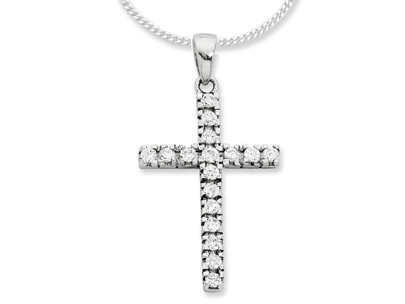 45cm Sterling Silver Cubic Zirconia Cross Necklace