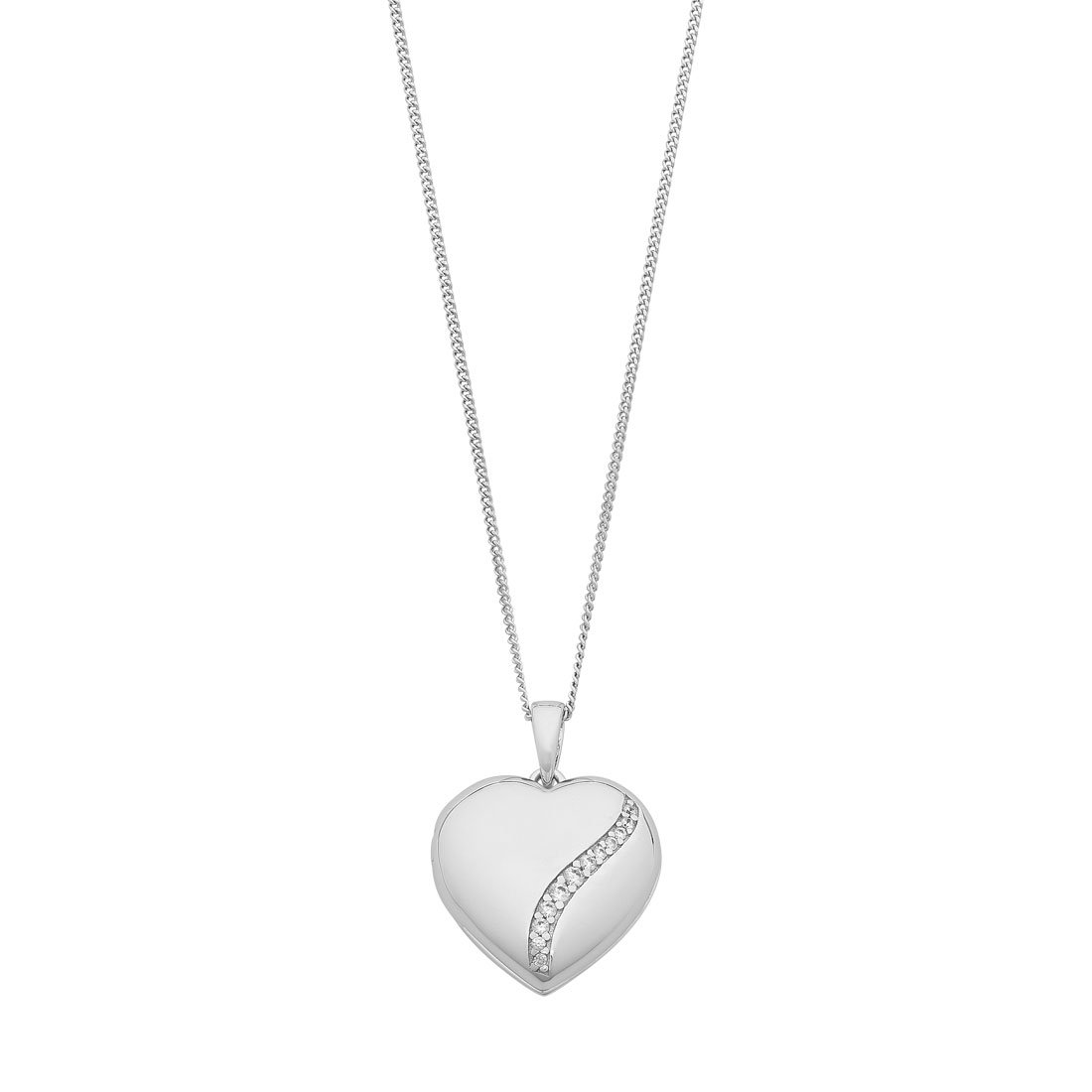 45cm Heart Locket Necklace with Cubic Zirconia detailing in Sterling Silver