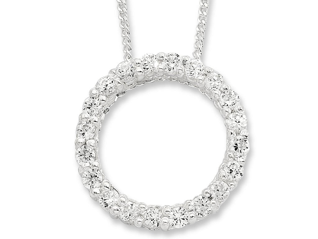 45cm Sterling Silver Cubic Zirconia Open Circle Necklace