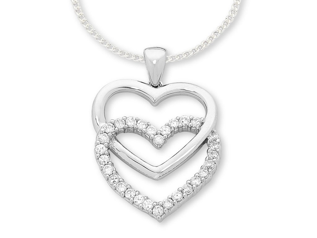 42cm Sterling Silver Heart Drop Necklace