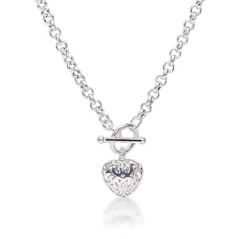 45cm Puff Heart Necklace in Sterling Silver