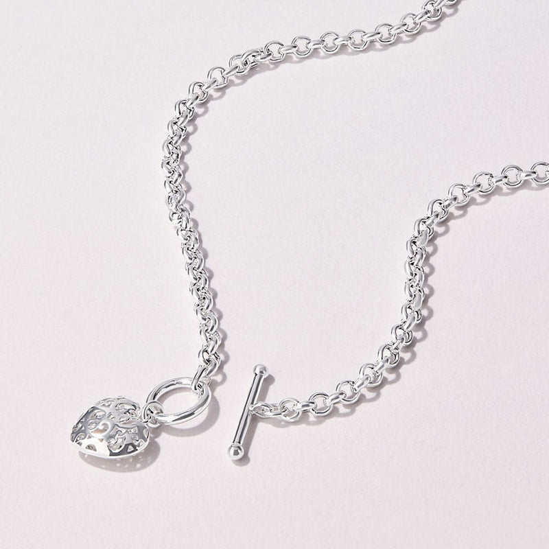 45cm Puff Heart Necklace in Sterling Silver
