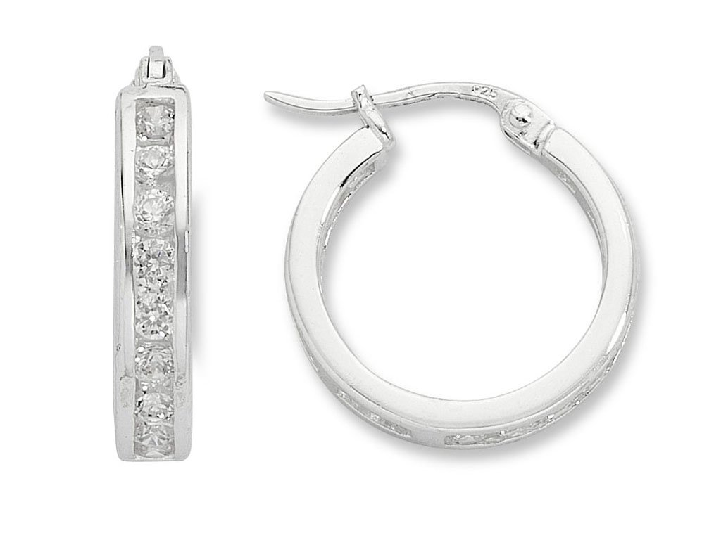 Sterling Silver Cubic Zirconia 15mm Hoop Earrings