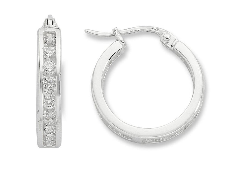 Sterling Silver Cubic Zirconia 15mm Hoop Earrings