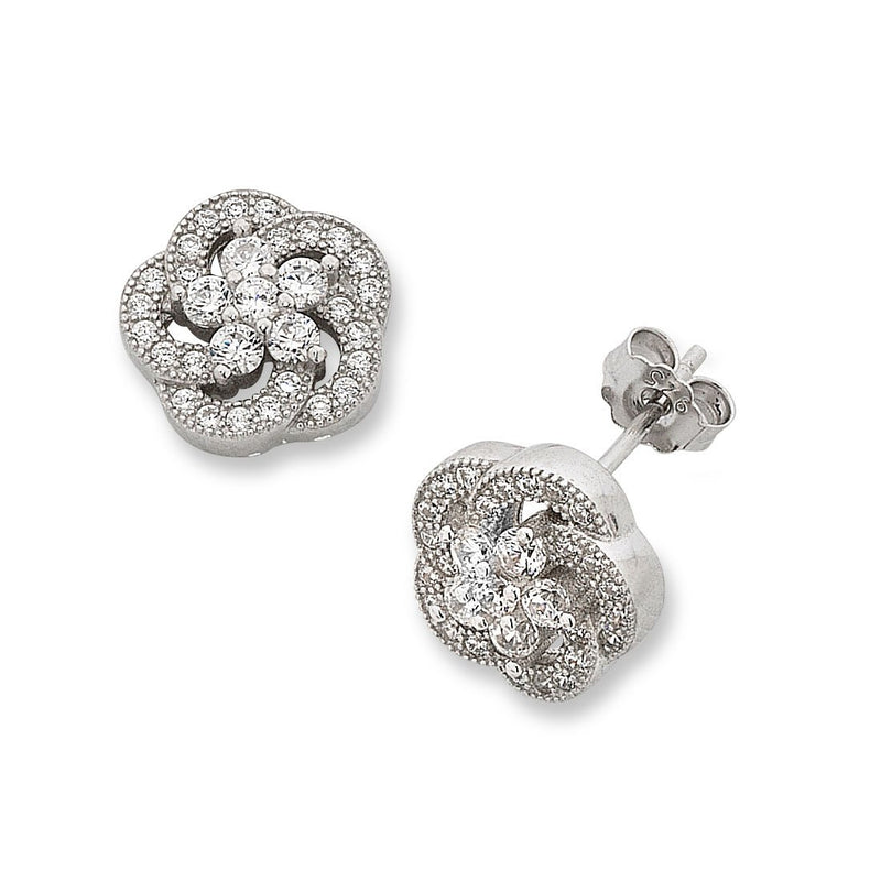 Sterling Silver Cubic Zirconia Flower Earrings