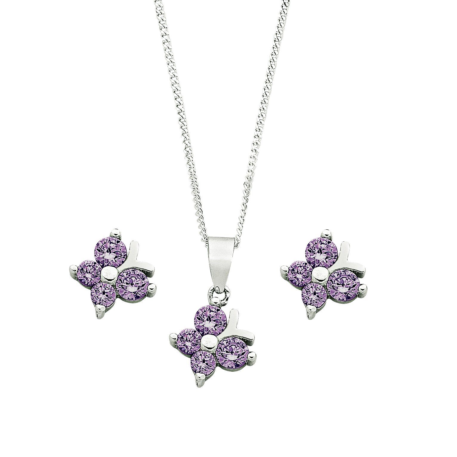 Children's Sterling Silver Purple Butterfly Earring & Necklace Set