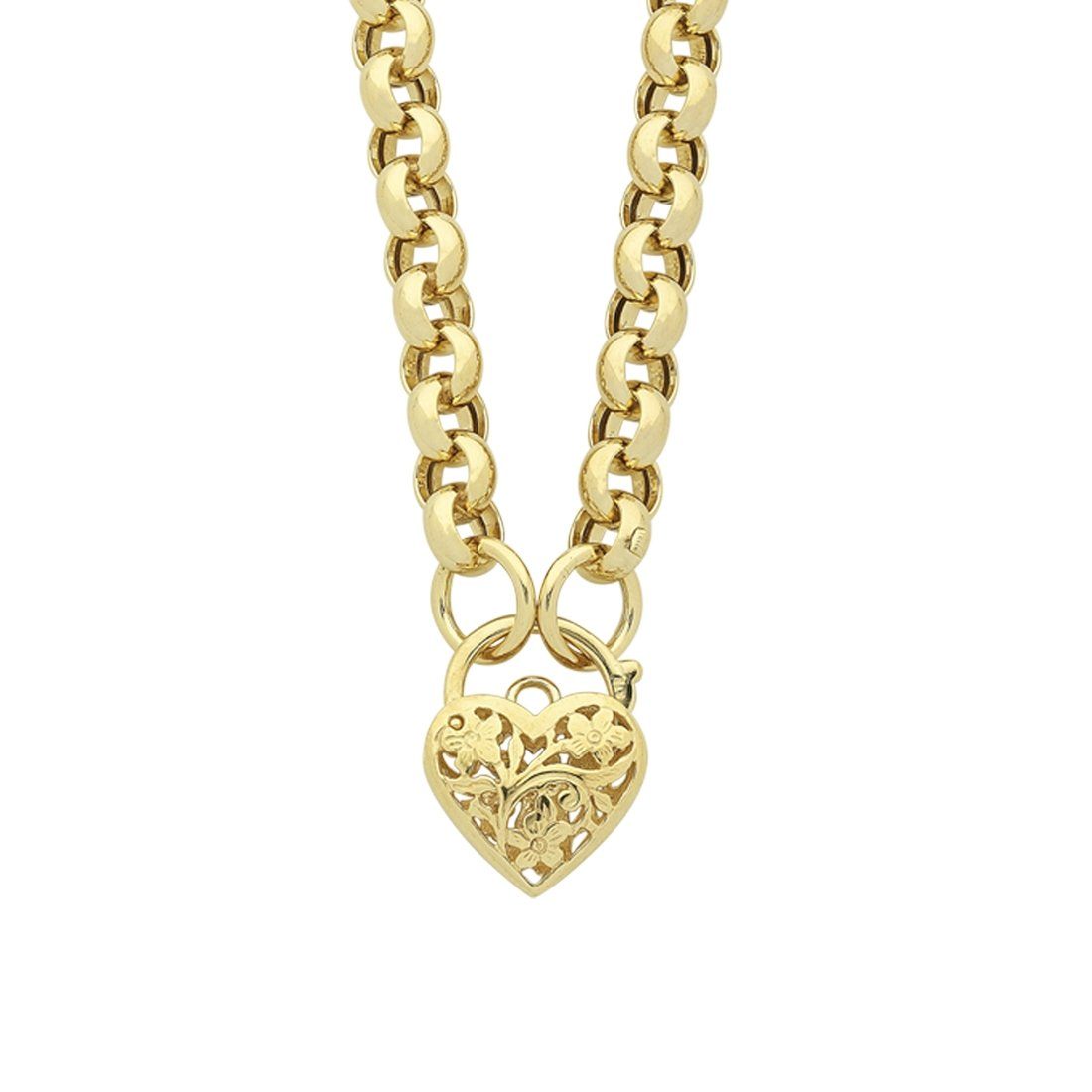 9kt Yellow Gold Silver Infused Padlock Heart Necklace 47cm