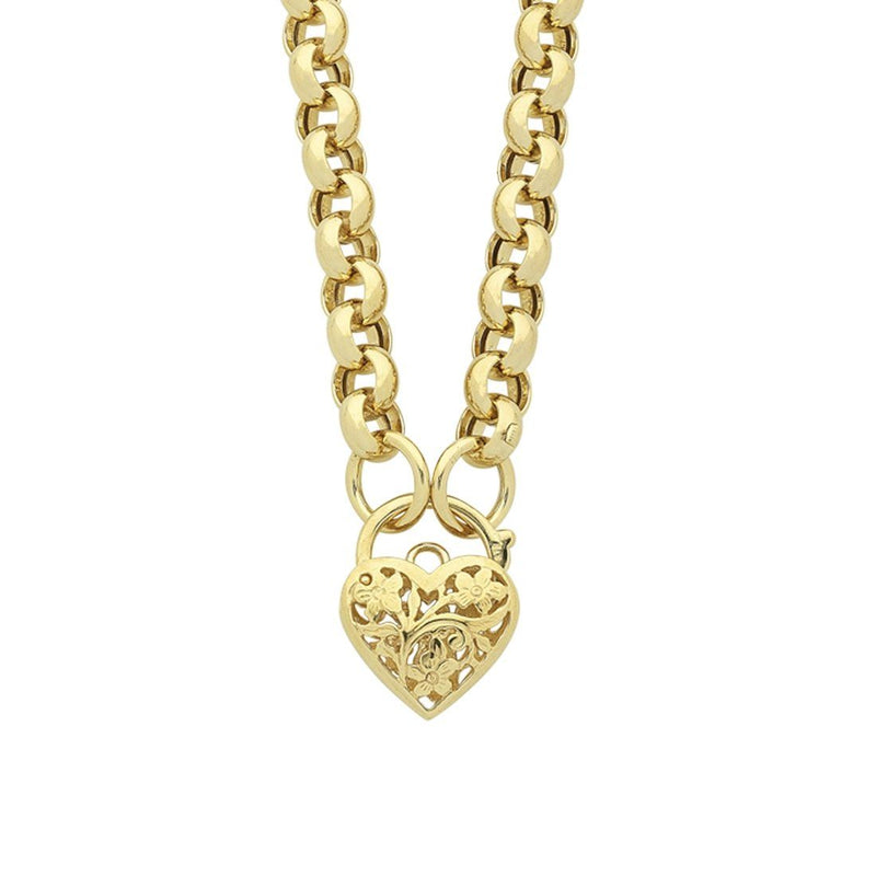 9kt Yellow Gold Silver Infused Padlock Heart Necklace 47cm