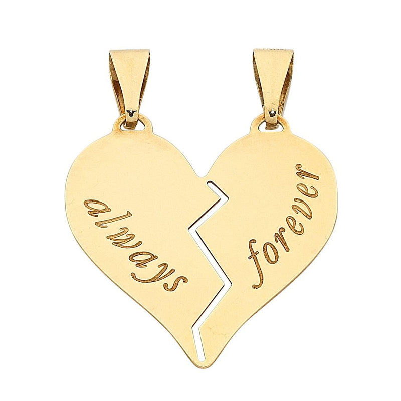 9kt Yellow Gold Silver Infused 'Always Forever' Heart Pendant