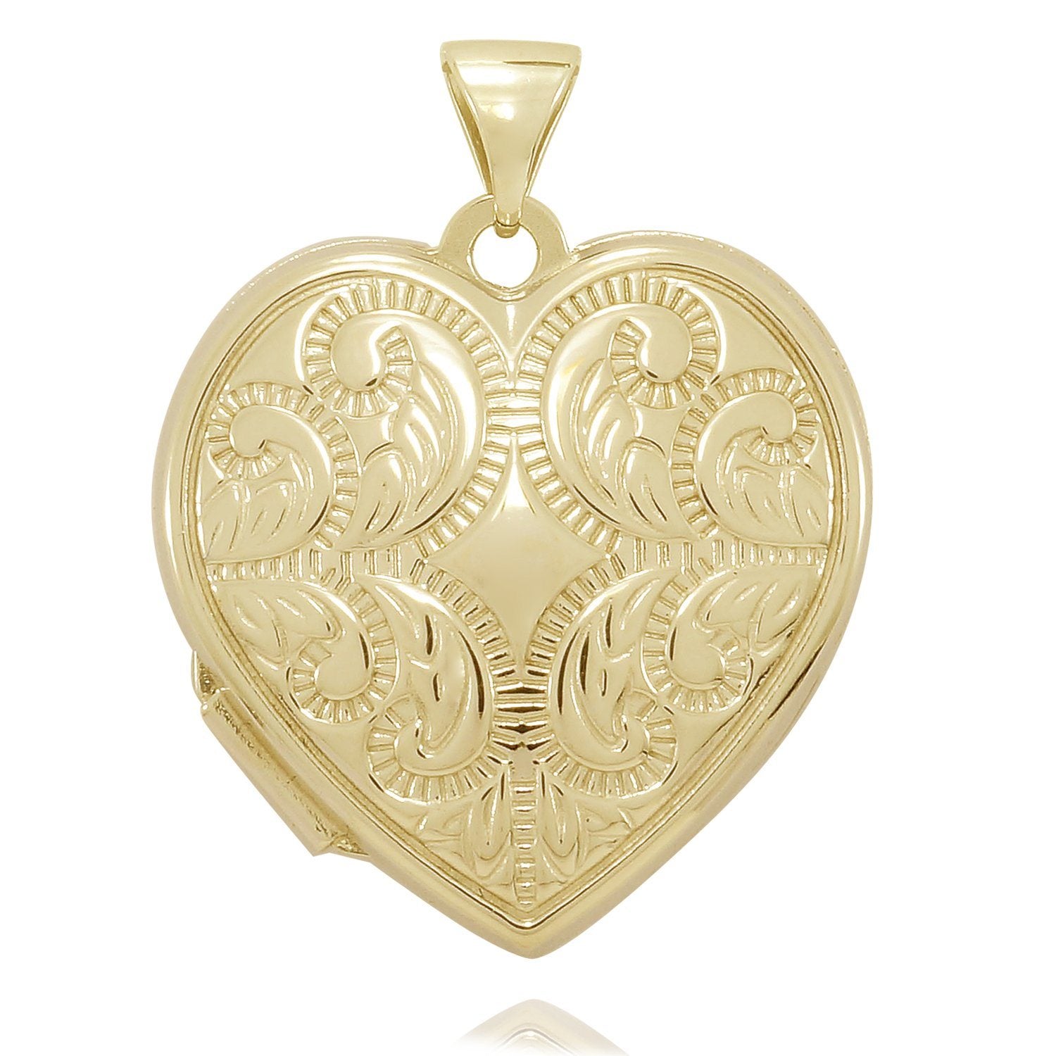 9kt Yellow Gold Infused Filigree Heart Locket 21mm