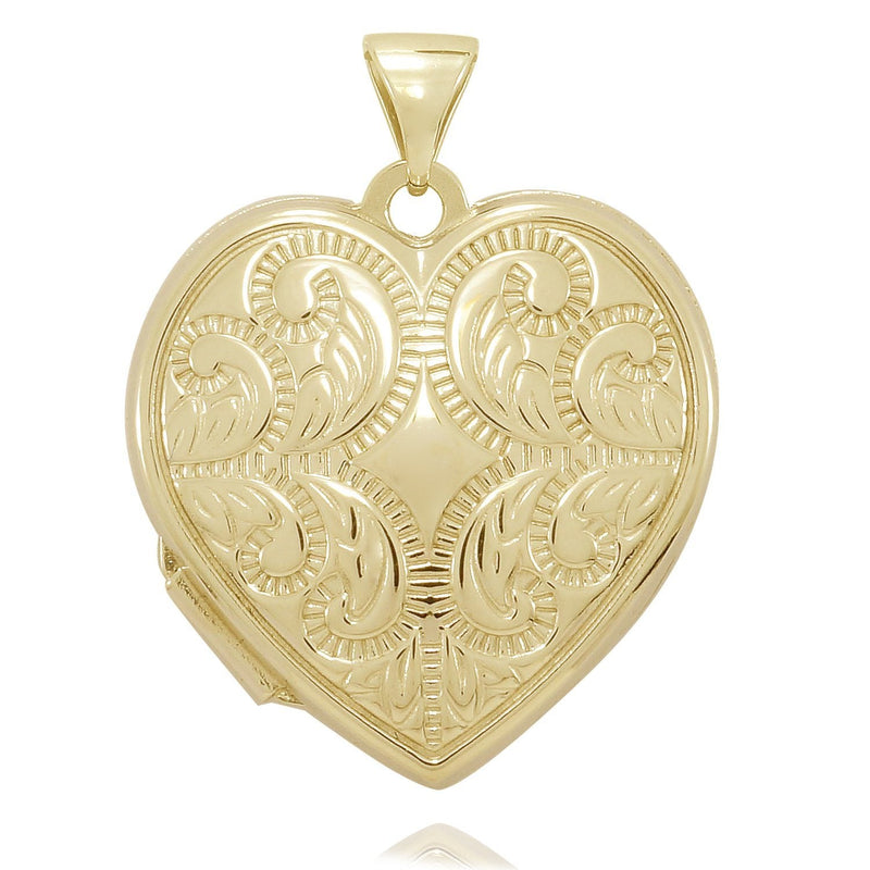 9kt Yellow Gold Infused Filigree Heart Locket 21mm