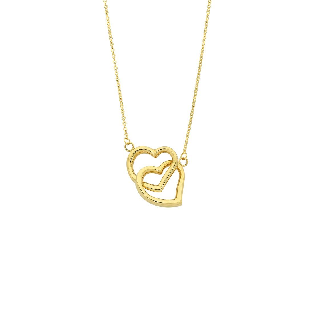 9kt Yellow Gold Silver Infused Twin Hearts Necklace