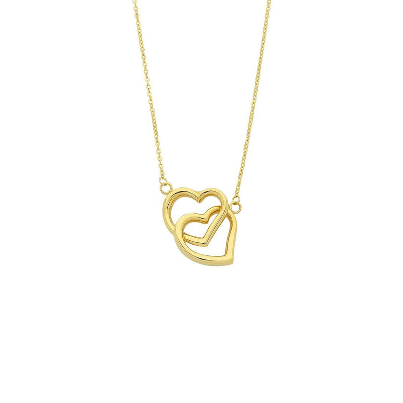 9kt Yellow Gold Silver Infused Twin Hearts Necklace