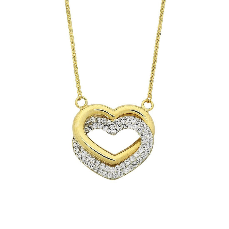 9kt Yellow Gold Silver Infused Interlocked Hearts Necklace