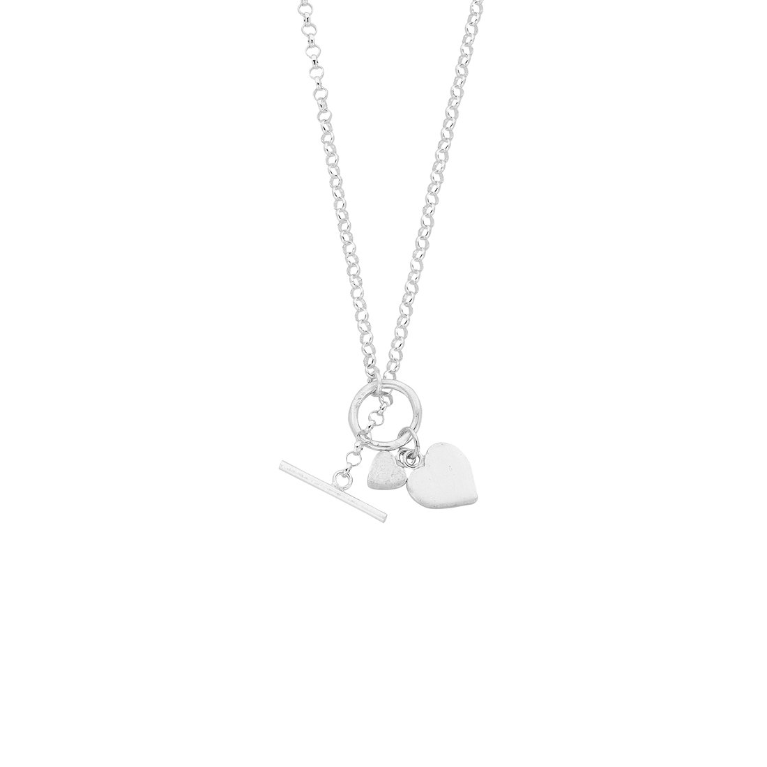 41cm Sterling Silver Heart Charm Toggle Belcher Necklace