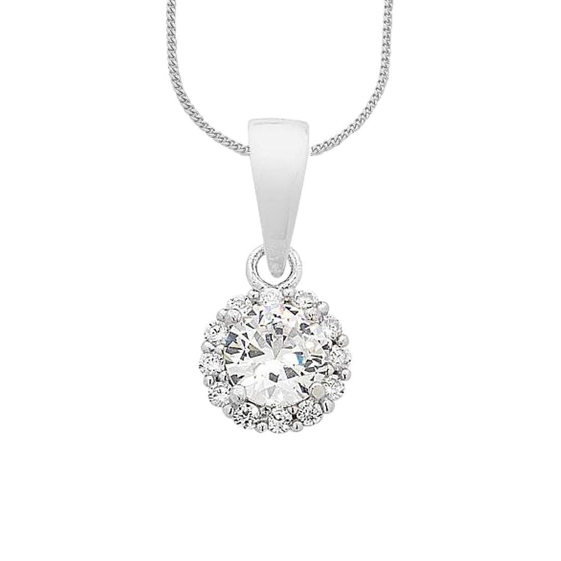 45cm Sterling Silver Cubic Zirconia Halo Necklace