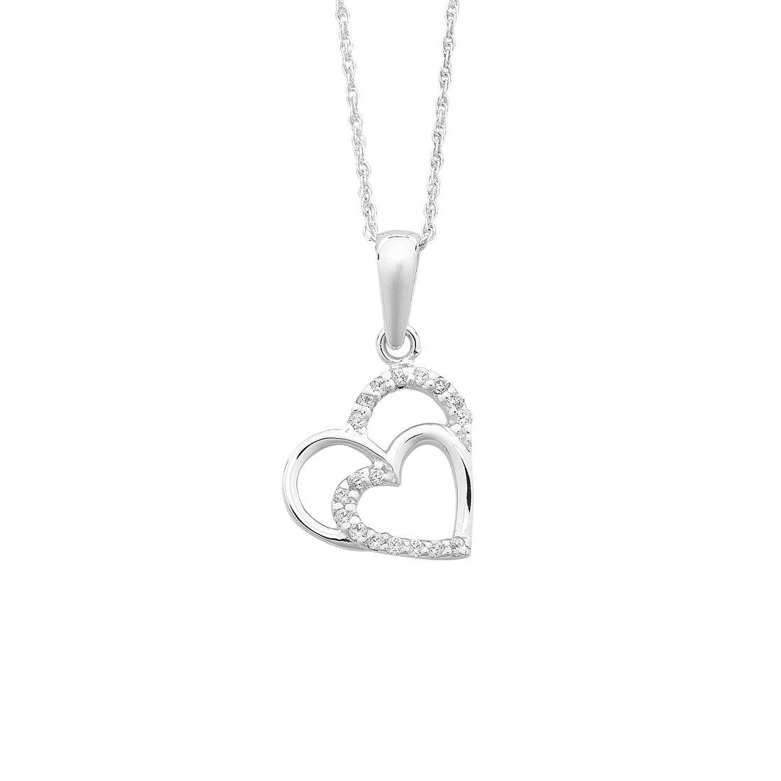 45cm Sterling Silver Double Open Heart Cubic Zirconia Necklace