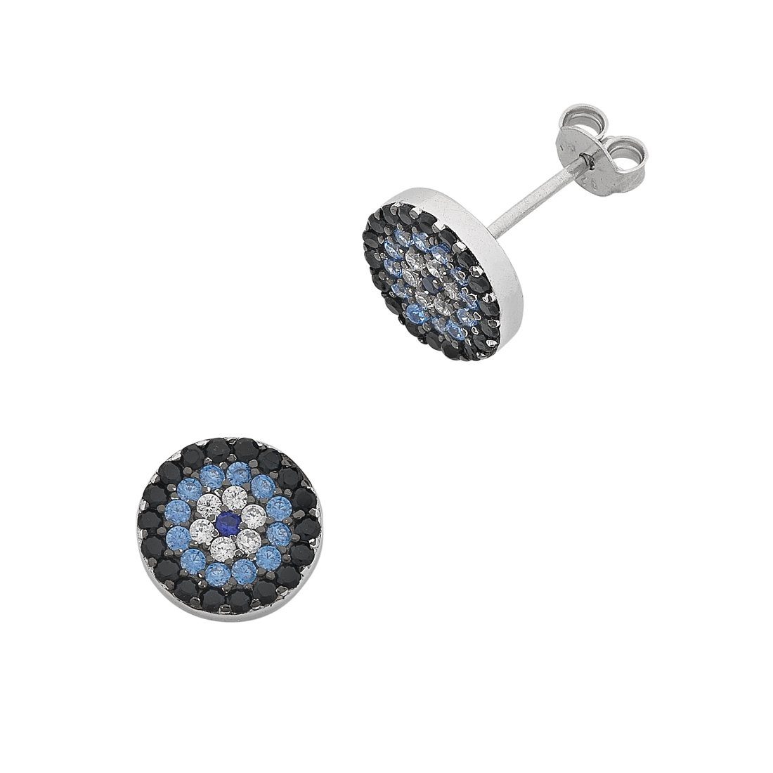 Sterling Silver Cubic Zirconia Evil Eye Stud Earrings