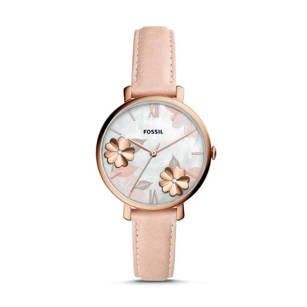 Fossil Jacqueline Three-Hand Blush Floral Leather Watch ES4671P Watches Fossil 