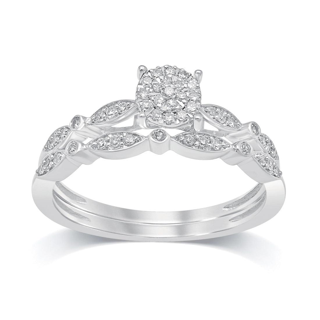 9ct White Gold 0.20ct Diamond Ring with Matching Band