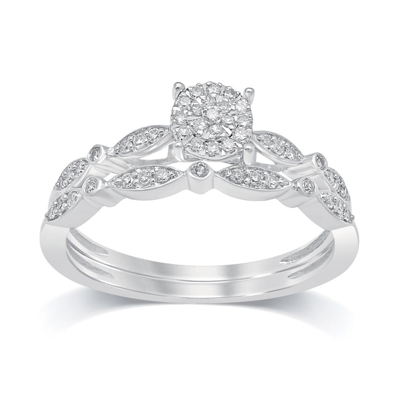 9ct White Gold 0.20ct Diamond Ring with Matching Band