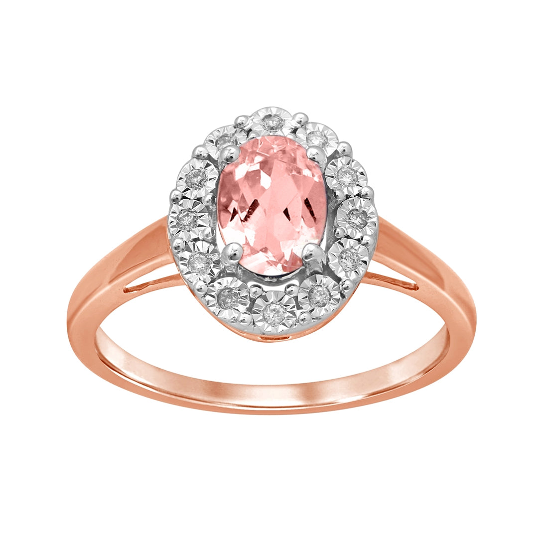 9ct Rose Gold Diamond Set Oval Morganite Ring