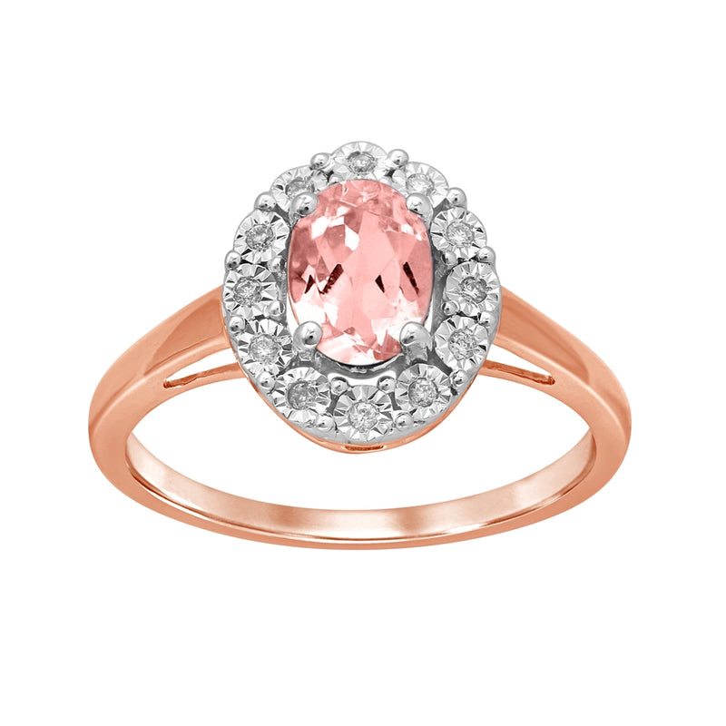 9ct Rose Gold Diamond Set Oval Morganite Ring