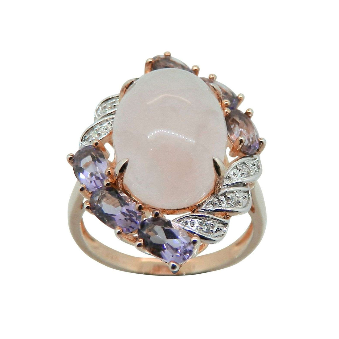 9ct Rose Gold Rose Quartz and Amethyst Diamond Set Dress Ring